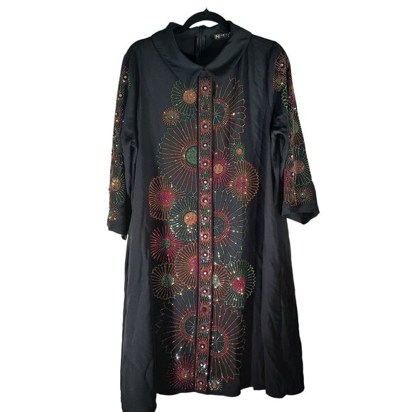 NEXX New York Life Size 48 Women's Black Rhinestone Dress Half Sleeve - Picture 3 of 16